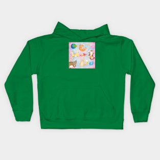 Happy animals in the space Kids Hoodie